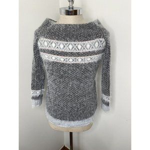 Anthropologie Sleeping on Snow Sweater Ivory Gray Wool Sz S Boat Neck Nordic